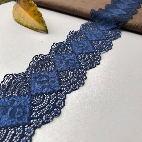 LaceRealm 3 Inch Wide×10 Yards Stretch Floral Pattern Lace Ribbon Trim Lace for Headbands Garters & Crafts (5508 Navy)...