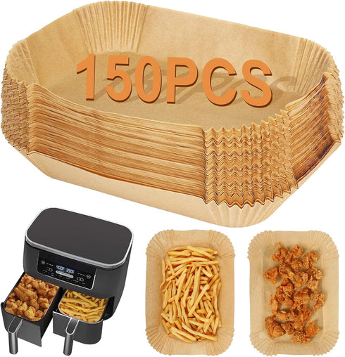 BYKITCHEN Air Fryer Liners for Ninja Dual Air Fryer, Set of 150, Rectangle Disposable Air Fryer Liners Compatible with Ninja DZ201/DZ401/DZ550, In...