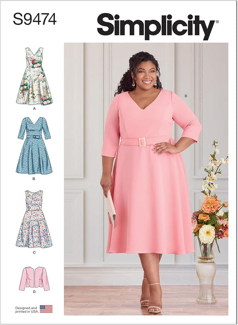 Simplicity Misses' Jacket and Dress Sewing Pattern Kit, Code S9474, Sizes 26W-28W-30W-32W, Multicolor...
