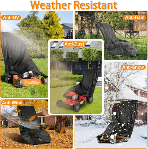 Outdoors Lawn Mower Cover Waterproof Heavy Duty 420D Polyester Oxford Push Mower Cover Fit With Handle & Cover Storage Bag, Black...