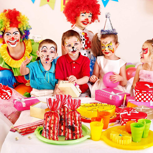 Blulu 100 Pcs Halloween Plastic Carnival Circus Party Treat Bags Red and White Stripe Printed Clear Cellophane Carnival Cooke Candy Goody Treat Ba...
