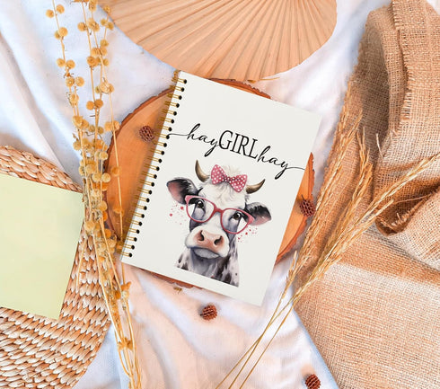 Preppy Cow Notebook Journal - Cow Gifts for Cow Lovers, Western Cow Office Supplies, Hay Girl Hay, College Ruled Hardcover Spiral Notebook 5.5 x 8...