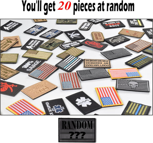 20 Pieces Random Tactical Morale Patch Bundle, Full Embroidery Loop and Hook Patches Set for Caps, Bags, Backpacks, Vest, Military Uniforms,Tactic...