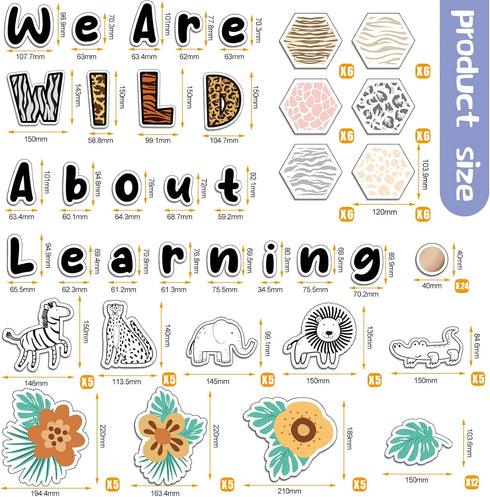Ctosree 134 Pcs Safari We are Wild about Learning Bulletin Board Set with Sweet Leaf Flower Wood Bead Animals Cutouts Boho Neutral Classroom Bulle...