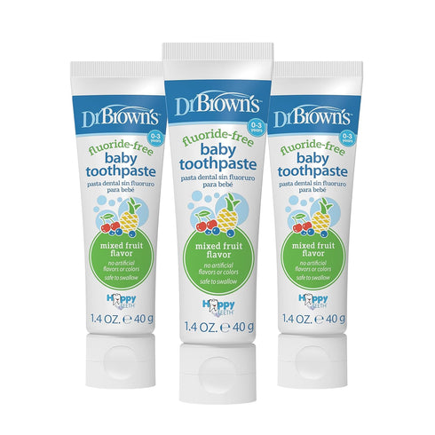 Dr. Brown's Fluoride-Free Baby Toothpaste, Infant & Toddler Oral Care, Mixed Fruit, 3-Pack, 1.4oz/40g, 0-3 years...