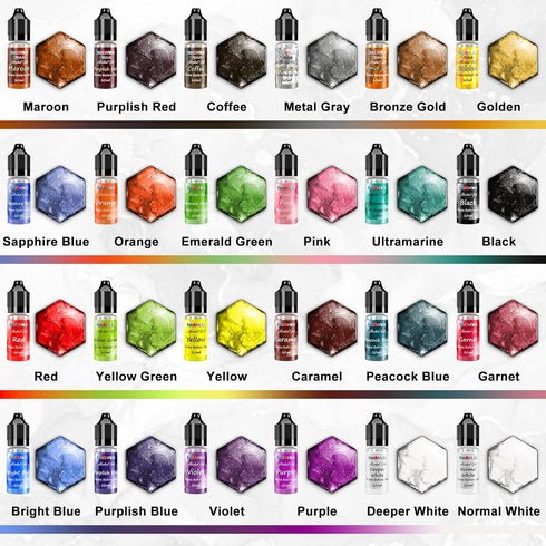 Alcohol Ink Set - 24 Vivid Colors, Concentrated Alcohol-Based Ink, Epoxy Resin Paint with Metallic Color Dye for Resin Coasters, Acrylic Painting,...