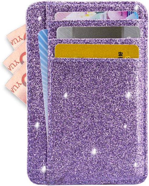 kandouren Slim Minalmist Rfid Wallet,Thin Small Credit Card Holder,Purple Glitter Wallets for Women...