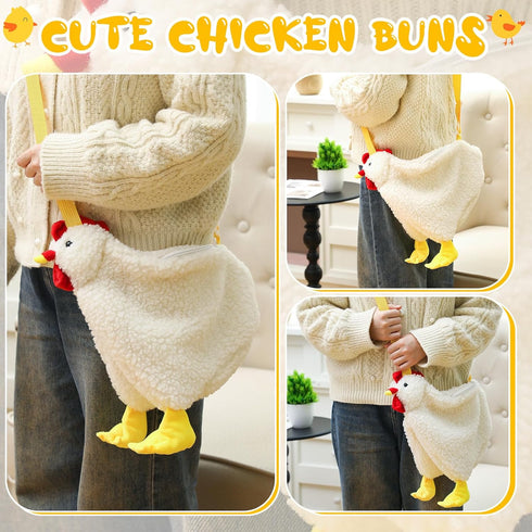 3 Pcs Cartoon Fluffy Chicken Bag Include 2 Pcs Cute Chicken Wallet Zipper Chicken Purse 1 Pcs Crossbody Chicken Plush Shoulder Bag Rooster Bag wit...