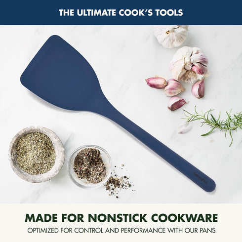 GreenPan Silicone Solid Turner Spatula, Flipping Cooking Kitchen Utensil, Flexible Rubber Nonstick Cookware, Rigid Steel Core, Heat-Resistant, Ant...