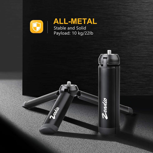 Zeadio Metal Mini Tripod, Desktop Tabletop Stand Compact Tripod for Smooth 4, Osmo Mobile, Vimble 2, Gimbal Handle Grip Stabilizer and All Cameras...