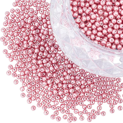 PH PandaHall 1000 Pcs Glass Pearl Beads, 4mm Pearl Bead Pink Smooth Craft Beads Round Loose Spacer Beads for Earring Bracelet Necklace Waist Chain...