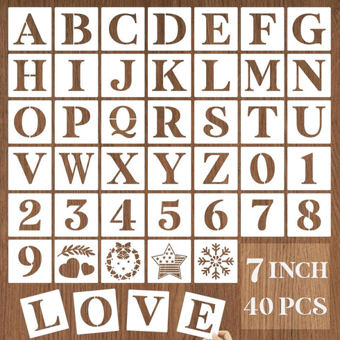 7 Inch Letter Stencils and Numbers, 40 Pcs Alphabet Drawing Templates, Reusable Plastic Art Craft Stencils for Painting on Wood, Wall, Fabric, Roc...