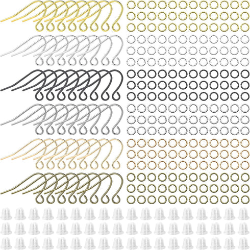 1800Pcs 6 Colors Earring Hooks Set for Jewelry Making,French Hook Earrings Findings Hypoallergenic Ear Wires Fish Hooks with Jump Rings and Earrin...