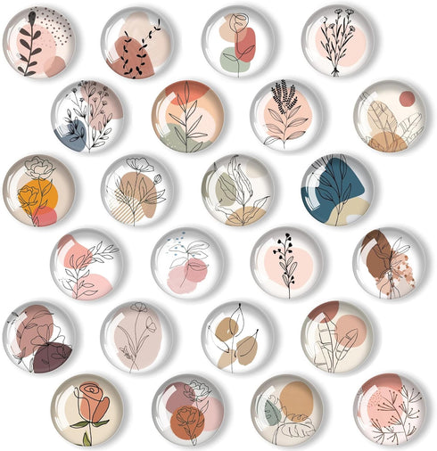 24Pcs 1.2in Round Crystal Glass Refrigerator Magnets,Line Drawing Flower Magnets for Fridge and Locker,Cute Decorative Whiteboard Blackboard Magne...