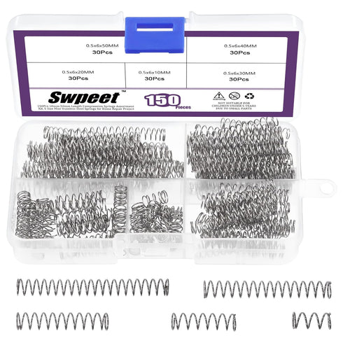 Swpeet 150Pcs 5 Sizes Compression Springs Assortment Kit, Mini Stainless Steel Extension Springs for Shop and Home Repairs, 0.39" to 1.97" Length,...