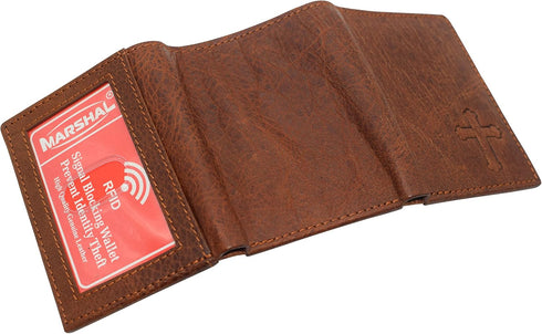 MARSHAL RFID Blocking Cross Genuine Leather Bifold Trifold Wallet for Men (Trifold)...