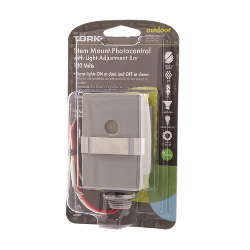 NSi Industries TORK RKP201 Outdoor 120-Volt Stem Mount Photocontrol with Light Adjustment Bar - Controls Lighting Dusk to Dawn - Compatible with I...