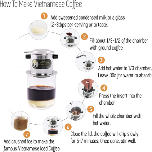 Vietnamese Coffee Maker Filter Set | French Press Style Coffee Filters | Pour Over Coffee Dripper | Portable Coffee Makers | Reusable Coffee Press...