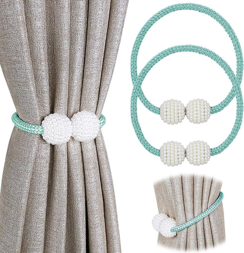 PINOWU Magnetic Curtain Tiebacks Clips - Window Tie Backs Holders for Home Office Decorative Rope Holdbacks Classic Tiebacks Design (1 Pair, Aqua)...