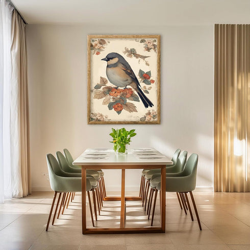 Posterizer 1 pcs- Beautiful bird standing on red flowers-Art for Animal Lovers-Floral Botanical Art- Gift for Men Women Entrepreneur Teens-Decor f...