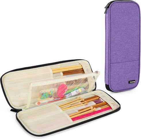 Teamoy Knitting Needles Case (Up to 14''), Travel Organizer Storage Bag for Knitting Needles, Tunisian Crochet Hooks and Accessories, Purple...