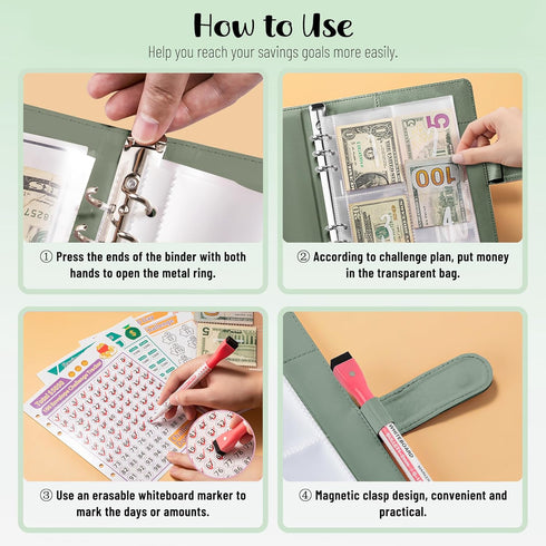 100 Envelopes Money Saving Challenge, A5 Savings Challenges Book Budget Binder with Cash Envelopes Erasable Tracker, Easy and Fun Way to Save $500...