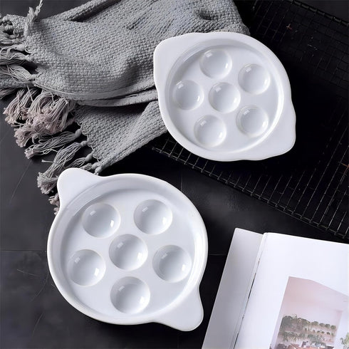 Bamboo's Grocery LoKii 6 Holes 2 Pack Ceramic Escargot Dish, Ceramic Snail Dish with Handles, Escargot Dish Diet Plates, White, 6 Inches...