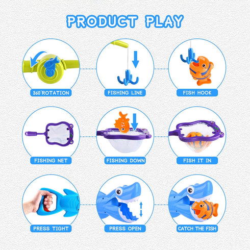 Bath Toys Baby Bath Essentials Fishing Pole Games Swimming Shark Grabber Water Table Pool Bath Time Infant Bathtub Toy Set Non Toxic Mold Free Bat...