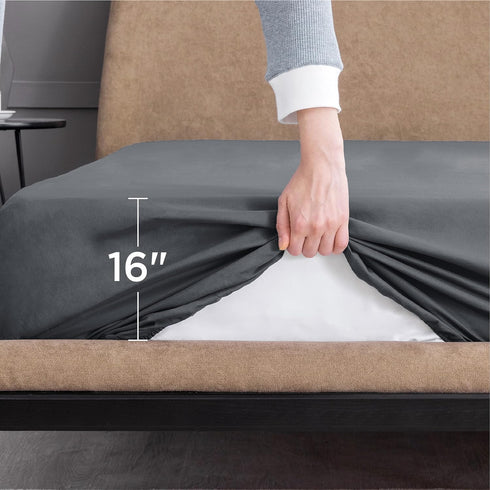 Bedsure Fitted Sheet Queen Size Only - Brushed Microfiber Bed Sheets, Ultra Soft & Breathable, Fade Resistant & Easy Care (Grey, 60x80+16 Inches, ...