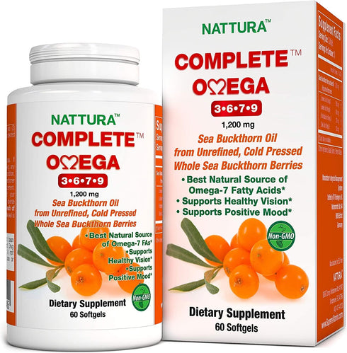 Complete Omega 3-6-7-9, Pure Sea Buckthorn Oil, European Quality, from Unrefined, Cold Pressed Whole Sea Buckthorn Wild Berries - Non-GMO, Certifi...