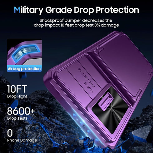 for Samsung Galaxy S24+ Plus Case with Card Holder, Slide Camera Cover & Built-in RFID Blocking & Durable Kickstand Silicone Edge Shockproof Walle...