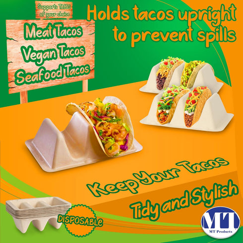 MT Products Pulp Fiber Taco Container 7" x 4.25" x 2" - 2 Compartments Taco Holder - Pack of 15...