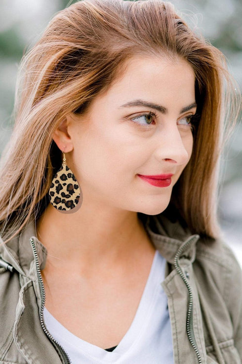 Statement Leopard Jewelry Set For Women Multi Leopard Leather Wrap Bracelet Teardrop Leather Earrings Long Tassel Round Pendant Necklace Set...