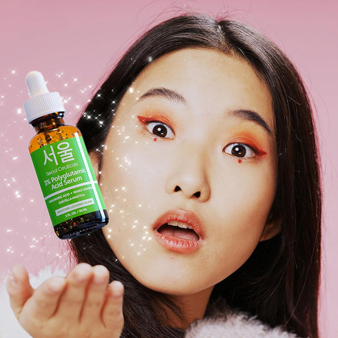 SeoulCeuticals Organic Polyglutamic Acid Serum - Korean Skin Care + Hyaluronic Acid + Centella Asiatica - K Beauty Anti Aging - Healthy Glowing Sk...