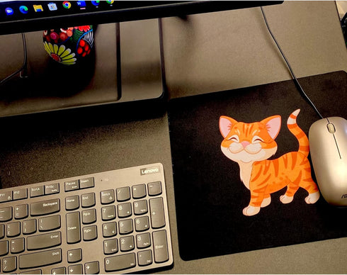 Happy Orange Cat Design Mouse Pad – Elevate Your Workspace! 9.25" x 8" Neoprene Mousepad...