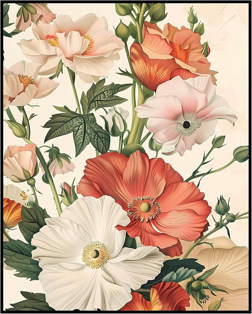 Posterizer 1 pcs-chic poster with white and orange flowers-Floral & Botanical Art-Abstract & Modern Art-Decor for Home & Office- UNFRAMED Wall Art...