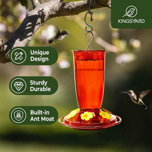 Kingsyard Hummingbird Feeder for Outdoors Hanging - 6 Bee Guard Feeding Ports & Built-in Ant Moat, Wild Bird Feeder for Outside Garden Yard Patio ...