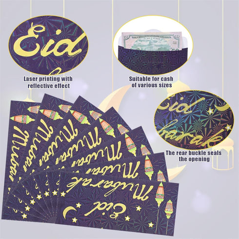 18pcs Eid Mubarak Envelopes for Money, 7 x 3.1 Inch Eid Al-Adha Gift Cards Ramadan Kareem Money Holder Pocket Cash Packet Ramadan Greeting Cards E...