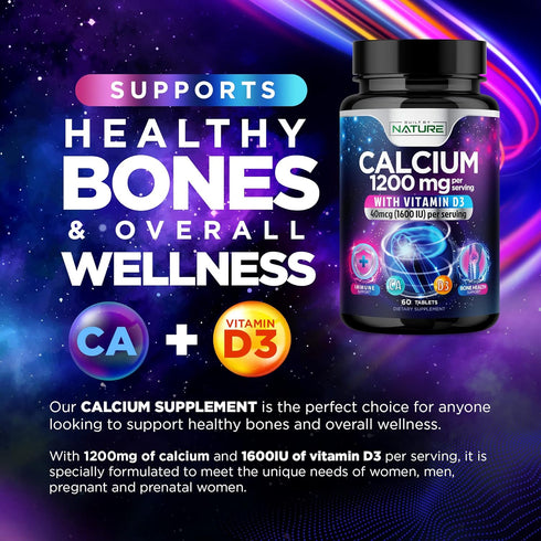Calcium 1200mg with Vitamin D3 for Best Absorption - Advanced Bone Support Supplement, 1200 mg Calcium Carbonate & 1600 IU Vitamin D3, Slow Releas...