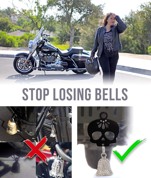 Sparkle Rider Sugar Skull Bell Hanger Mount with Swarovski Crystals | Decorative Bracket to Attach Gremlin, Guardian, Harley Motorcycle Bells | Cu...