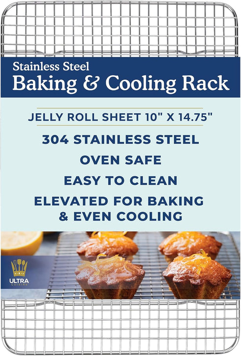 Ultra Cuisine Stainless Steel Baking Rack - 10x14.75 inch Jelly Roll Pan Rack - Grill Rack - Baking Sheet - Oven Safe - Dishwasher Safe - Heavy Du...