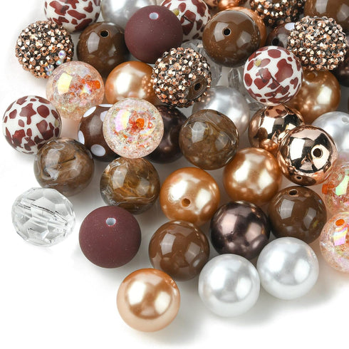 50 Pcs/Set Coconut Brown Leopard Print Beads Bracelet Bead Kit with Chain Clasp Candy Color Acrylic Round Spacer Beads for Jewelry Making...
