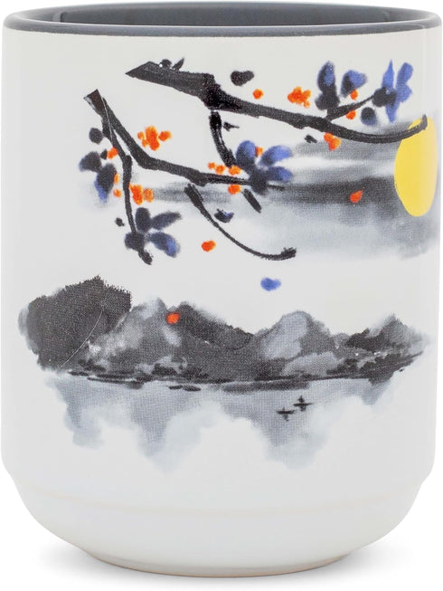 Disney Mickey and Minnie Mouse Watercolor Sunset Asian-Style Ceramic Tea Cup | Traditional Japanese-Inspired Mug Without Handle | Holds 9 Ounces...