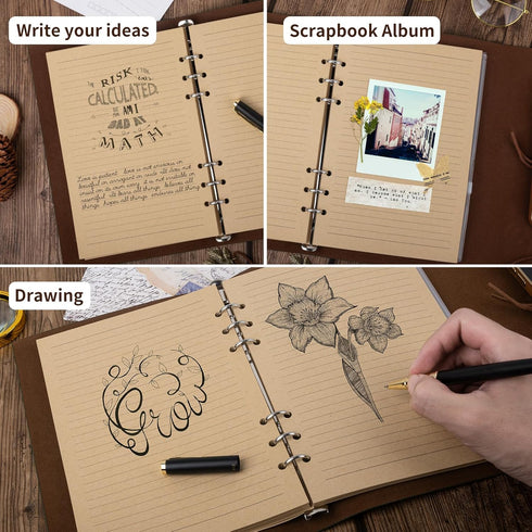 Billtigif PU Leather Journal Notebook, Refillable Travel Vintage Writing Journals Diary, Gifts for Women, Men, Teen Girls and Boys, 100GSM Lined P...
