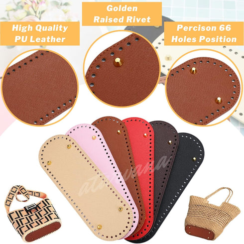 4 Pcs PU Leather Bag Bottom Shaper with Holes for DIY Bag Crochet, Atarvana Oval Bag Bottom Shaper Pads 12x4 Inch for DIY Purse Shoulder Bag Handb...