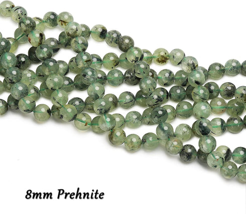 70PCS Natural 8MM Healing Gemstone, Prehnite Energy Stone Round Loose Beads, Semi-Precious Crystal Beads with Free Elastic String for Jewelry Maki...