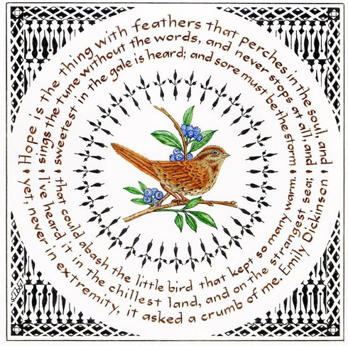 “Hope Is the Thing with Feathers” Art Print of Emily Dickinson poem by Susan Loy Literary Calligraphy...