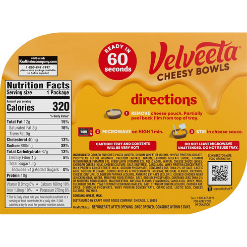 Velveeta Cheesy Bowls Singles Chicken Alfredo (9 ox Box)...