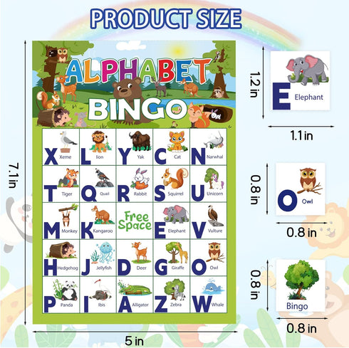 Animal Bingo Game for Toddler Adults, 24 Players Animal Bingo Cards Letter Recognition Animals Themed Bingo Game Cards Jungle Safari Party Game fo...