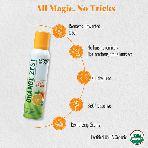 Citrus Magic Organic Natural Odor Eliminating Air Freshener Spray, Orange Zest, 3-Ounce, Pack of 3...